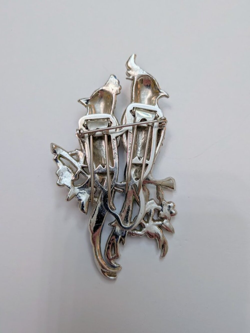 Vintage Coro Duette Bird Brooch Rhinestone Enamel Double Dress Clips - Picture 3 of 11
